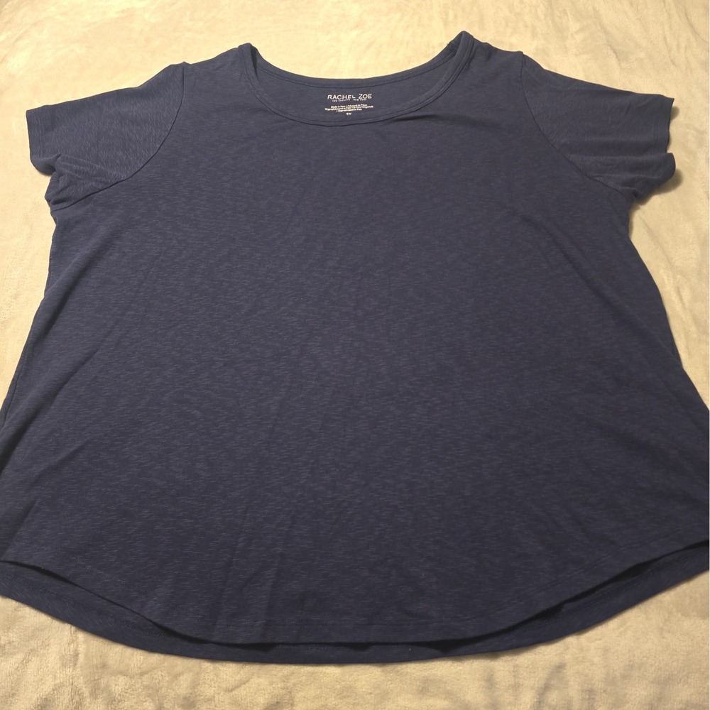 Rachel Zoe Navy Blue Scoop Neck Cotton Blend Top Tee Women's 3X